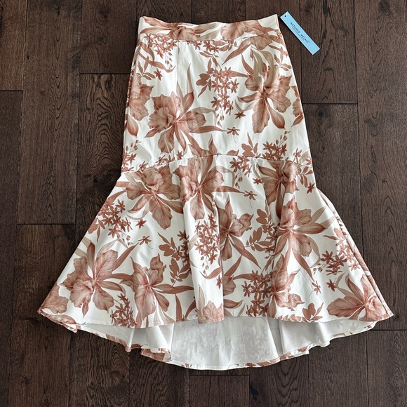 ANTONIO MELANI Cream & Brown Floral High-Low Skirt - Picture 1 of 6